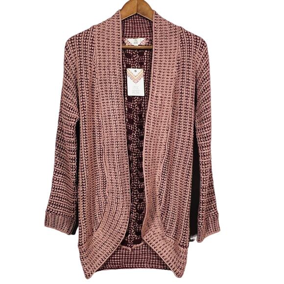 NEW! Pink Rose Open Front Cardigan Long Sleeve Pink - XS - Picture 1 of 4